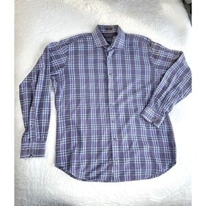Peter Millar blue plaid button down mens large cotton shirt 10253 purple